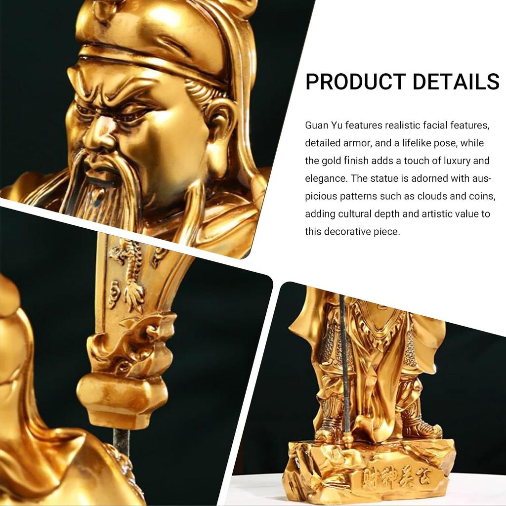Resin Guan Yu God of Wealth Statue - Feng Shui Protection & Prosperity Decor for Home and Office, Perfect for Housewarming & Business Gift