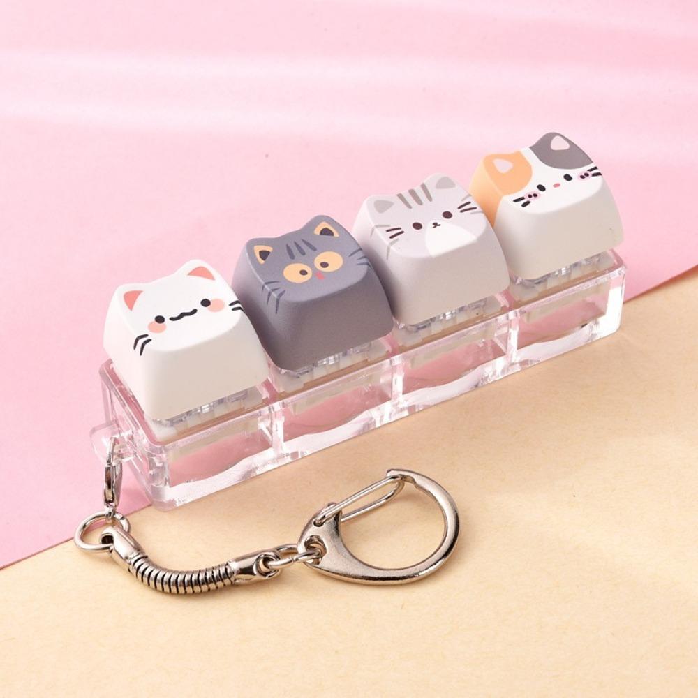 Creative Cat Fidget  Keychain Kawaii Keycap Keychain Cute Finger Keyboard Pendant  Backpack Pendant