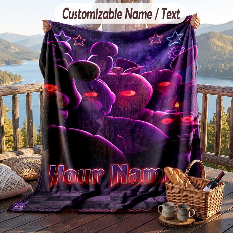 Coperta di Flanella Five Nights at Freddy’s, Testo Personalizzato con Nome, Morbida e Calda Coperta Plaid in Peluche per Regalo