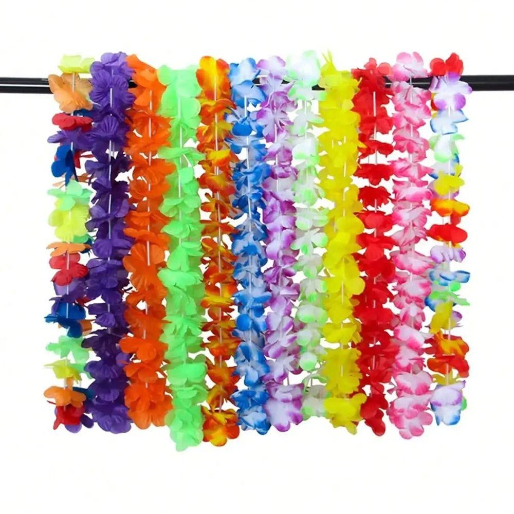 24/50/100Pcs Colorful Silk Flower Necklace Vibrant Faux Flower Garland Necklace Summer Pool Party