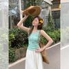 French three-dimensional sequined flower U-neck sling vest for women's summer slim-fitting waist pinching beautiful outer sleeveless short top