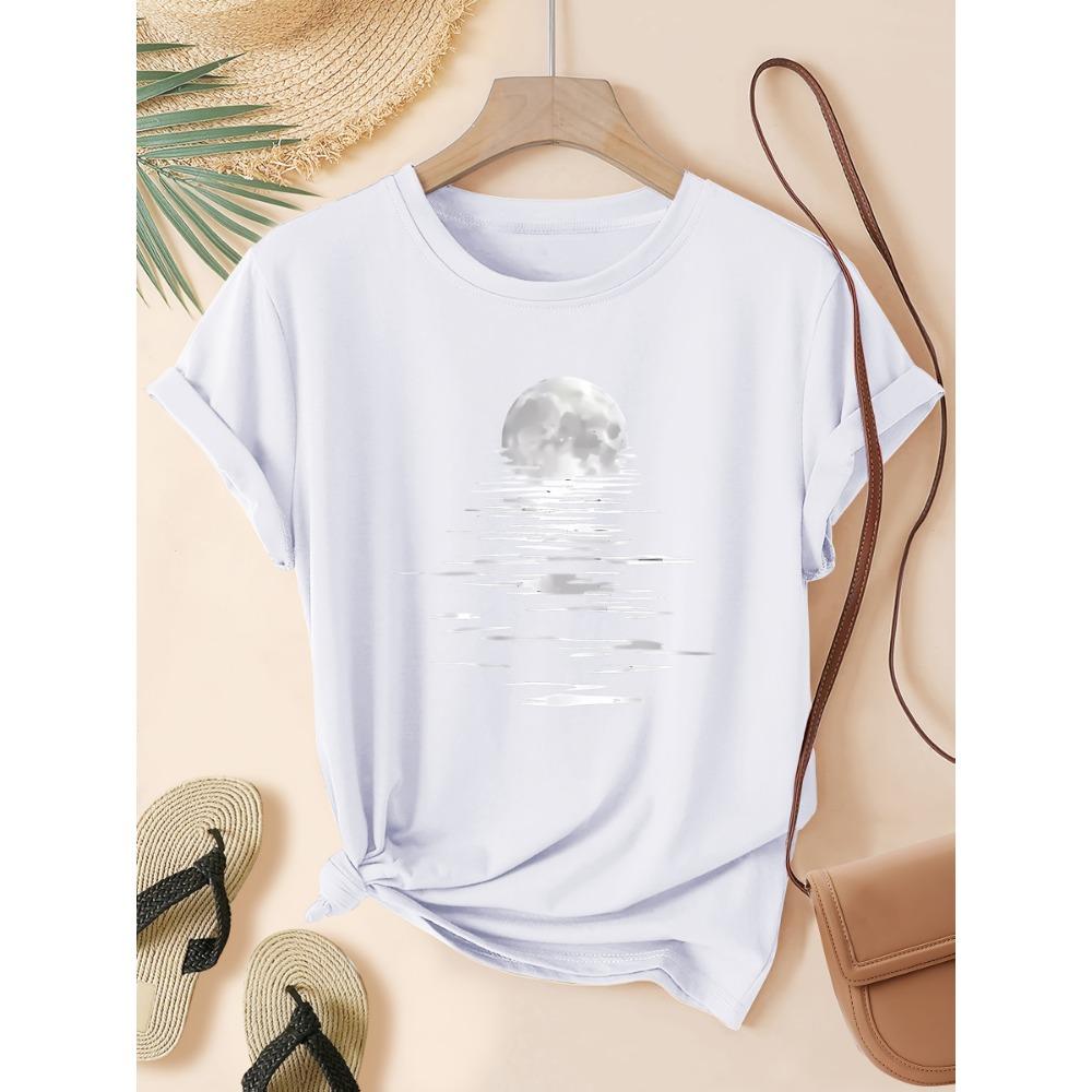

Moonlight Over Water Women s Tee - Minimalist Graphic, Casual Gray Top M