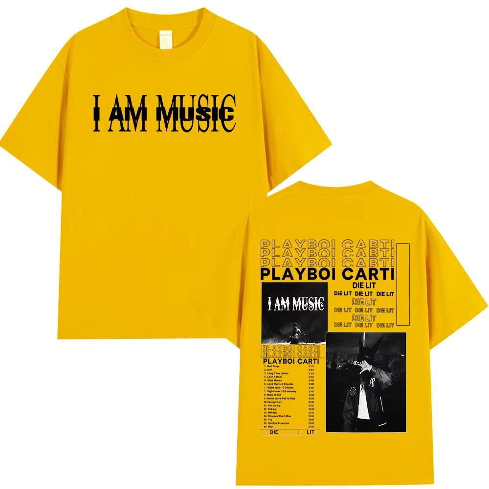 Rapper Playboi Carti I AM MUSIC graphics 100Cotton music Tshirt Men 2026 New Summer Hip hop unisex Short sleeve shirt fan gifts