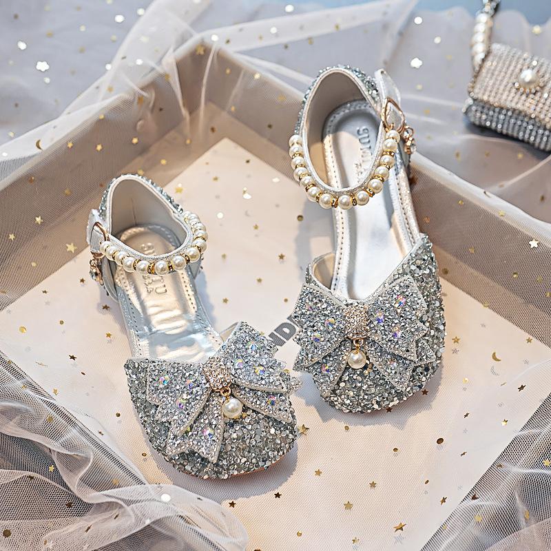 Children's flat crystal princess shoes new primary school students performance stage host single shoes model catwalk girls shoes