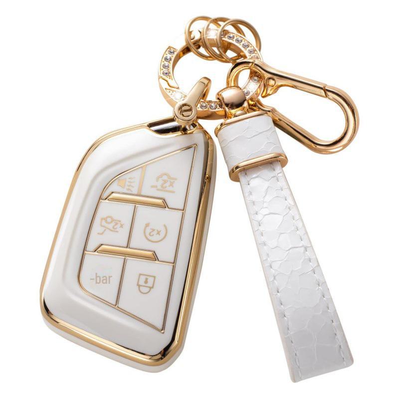 Autoschlüsselabdeckung mit goldenem Rand und Steinmuster, mit Schlüsselanhänger