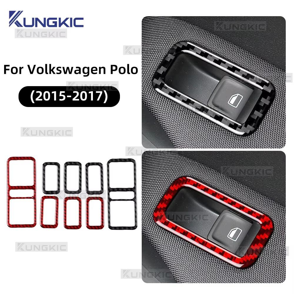 Sticker LHD RHD Real Soft Carbon Fibe rFor Volkswagen VW Polo MK5 6C 2015 2016 2017 Car Window Lift Button Panel Decor Trim