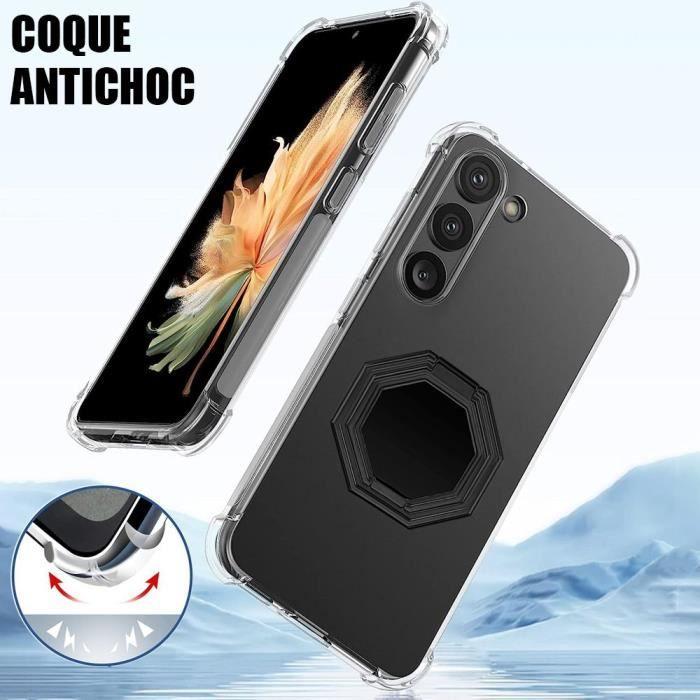 Coque - Samsung - Galaxy A25 5G - Antichoc - Silicone Transparent - Anneau Métal Noir