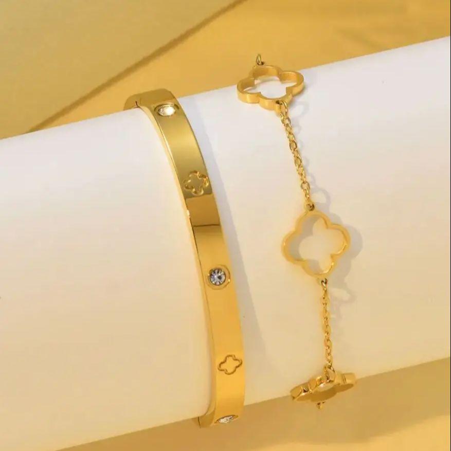 Exquisite Luxury Lucky Stainless Steel Bracelet Skeleton Flower Necklace Bracelet Does Not Lose Color Ladies Zircon Accessories