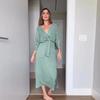European & American Women's V-Neck Summer Dress 2025 - Casual Solid Color Short-Sleeve Slit Design