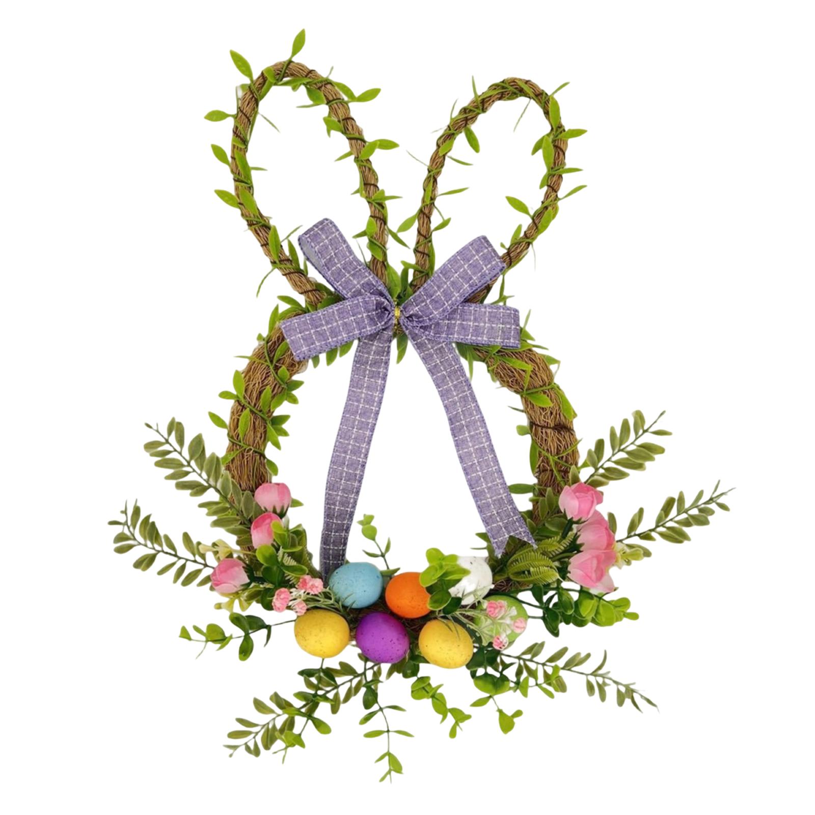 

Easter Bunny Plastic Wisteria Wreath With Bow - Home Party Decoration Prop (15.25*9.45in) One Size