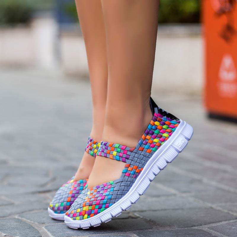2026Women Hand Woven Shoes Women Shoes Casual Light Elastic Belt Sports Casual  Mesh Breathable Walking