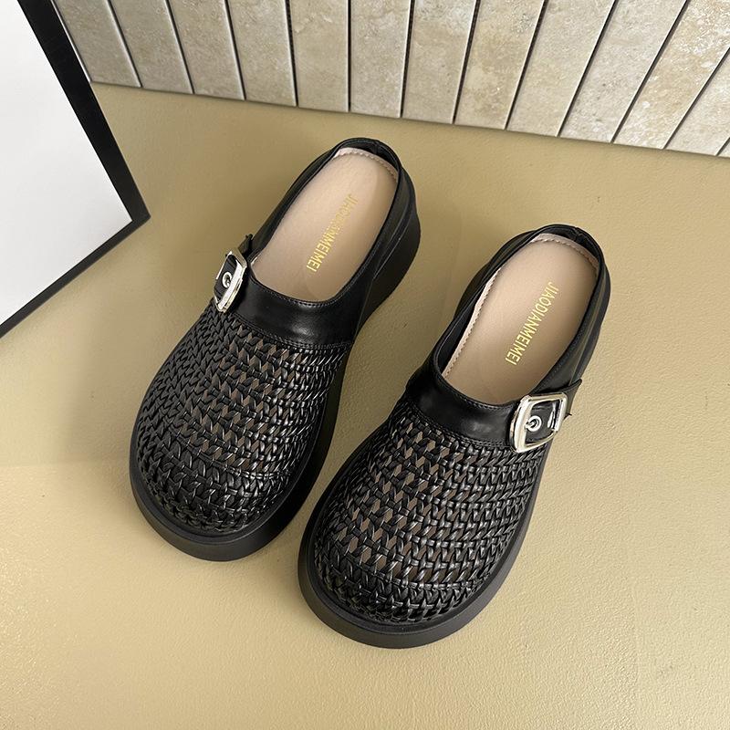 

Muffin platform loafers women s fishing nets new spring and summer explosion retro woven bag head half slippers small sandals 35 чёрный