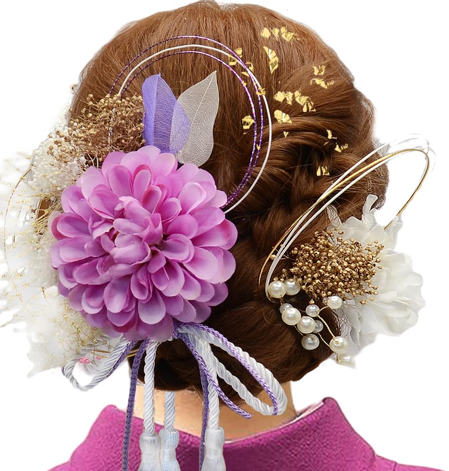 

[SOMILA] [6 Colors Available] Hair Accessory for Graduation, Coming-of-Age Ceremony, Kimono, Furisode, Dahlia, Wedding, Shichi-Go-San, Mizuhiki,