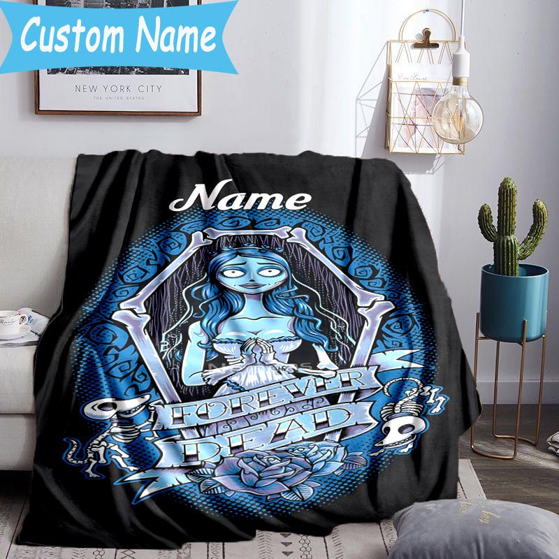 1PC Custom Name Corpse Bride Art Throws Blanket Flannel Blankets for Couch Bed Gifts for Men Women Travel Picnic Christmas Fan Gifts