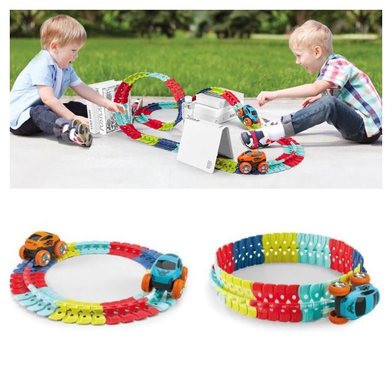 Magisches Schwerelosigkeits-Autobahn-Spielset mit LED-Rennwagen und im Dunkeln leuchtenden Regenbogen-Schienen Perfektes Geschenk für Kinder!