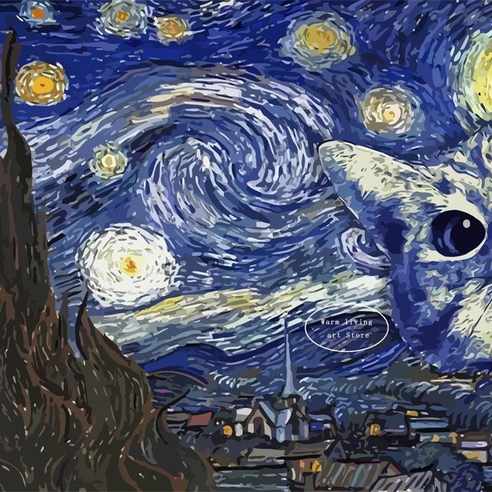 5D Diy Diamond Painting Cross Stitch Embroidery Mosaic Funny Black Cat Flower Van Gogh The Starry Night Full Round Drill Home Decor Wall Art Gift