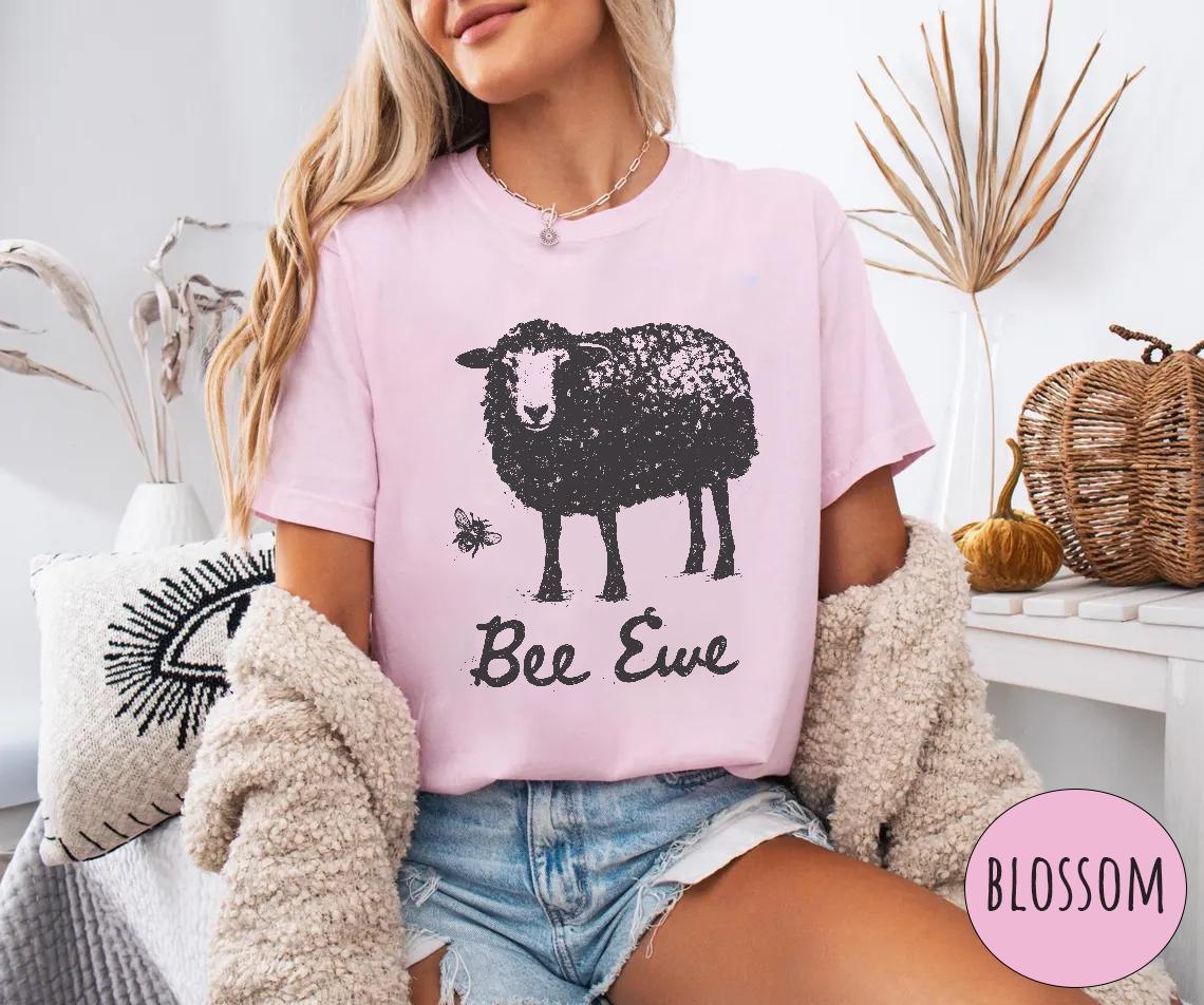 

2026 Summer Retro Womens Funny Sheep Pun TShirt Unisex Cotton and Breathable Short Sleeve Oversized Loose Casual 4XL
