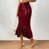 Damen Midi Rock Sexy Hüftbetontes Design Hüftbedeckend Einfarbiger Party Rock Glitzer Niedrige Taille Rüschensaum Fishtail Rock Tägliche Kleidung