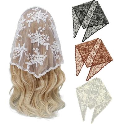Thin Ins Lace Hair Scarf Breathable Retro Triangle Headband Flower Embroidery Headscarf  Ladies