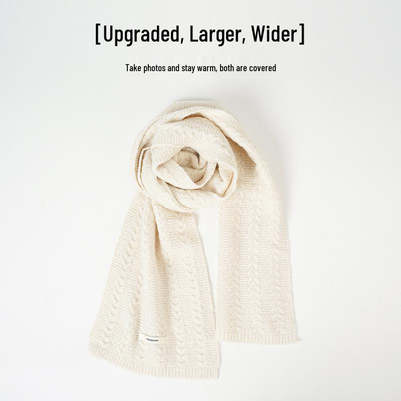 Green Wool Knit Scarf for Women - 2024 Korean-Style Neck Warmer