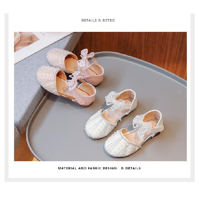 Girls' Princess Half sandals2026New Summer Children's Cute Bowknot Shiny Pearl Rhinestone Performance Shoes