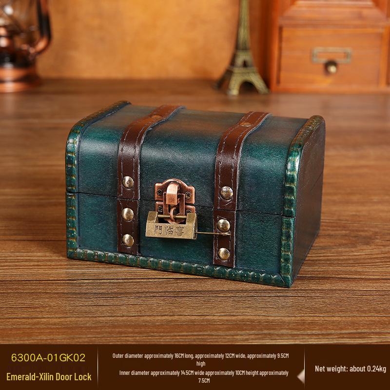 Vintage Wooden Jewelry Box with Combination Lock and Handle for Film Props