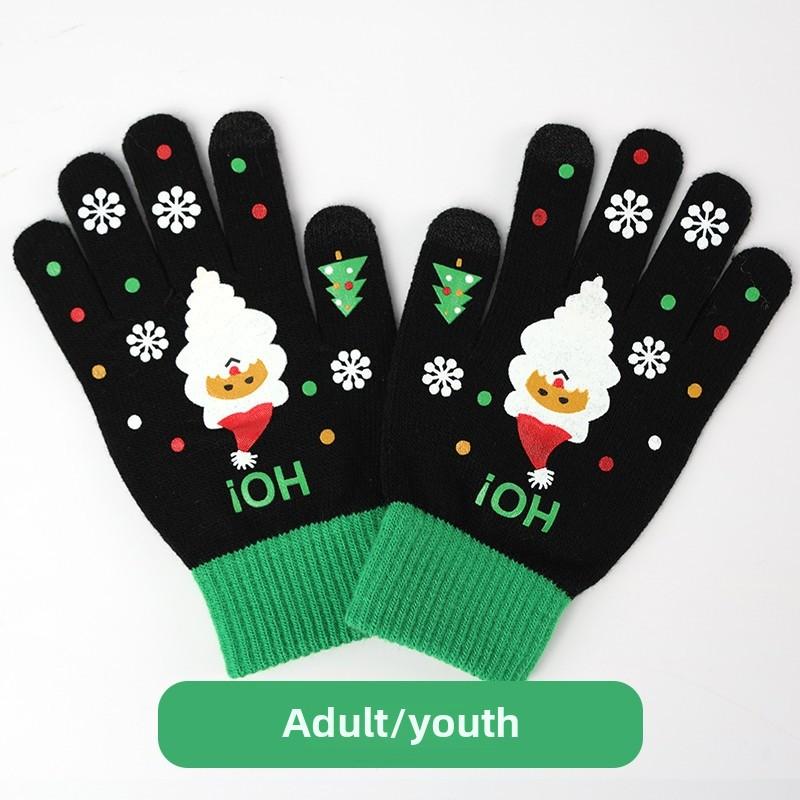 

Рождественские красные перчатки, перчатки Санта-Клауса с бантом, женские эластичные перчатки, аксессуары для костюмов на Рождество Adult/Youth Student чёрный