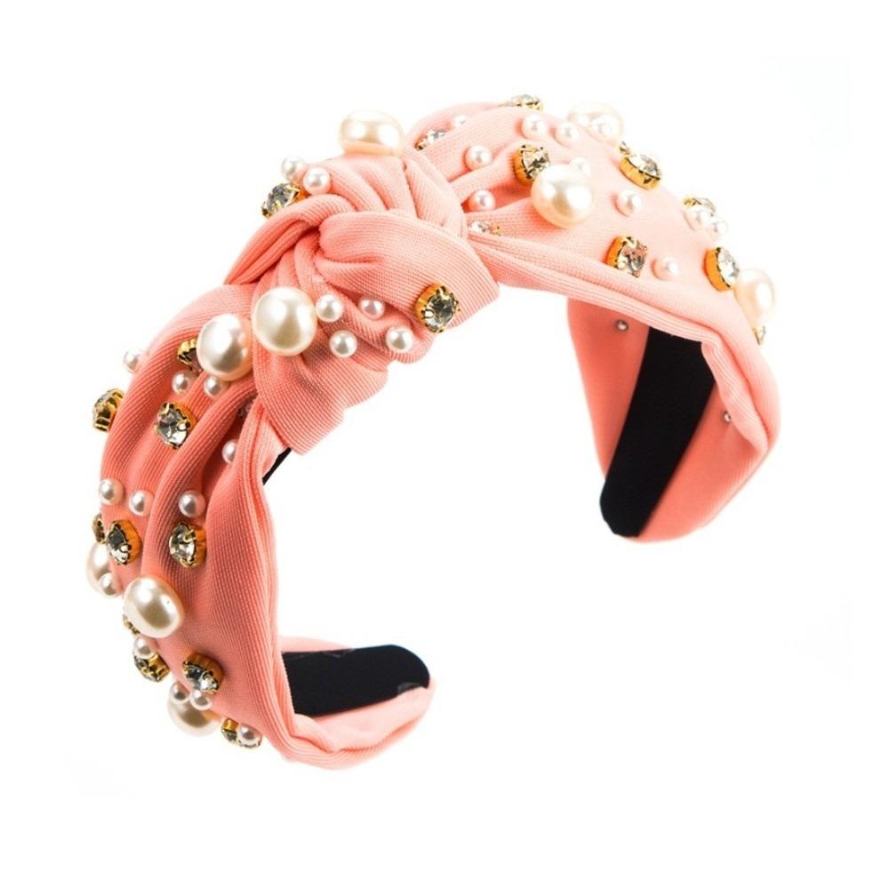 

Nail Pearl Head Hoop Wide Edge Baroque Headband Luxury Rhinestone Pearl Hairband Adult темно-рожевого кольору