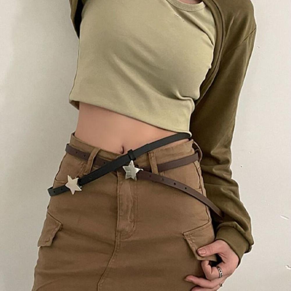 

Dress Decoration Star Belt Retro Style Star Button PU Strap Fashion Waist Belt кофейный