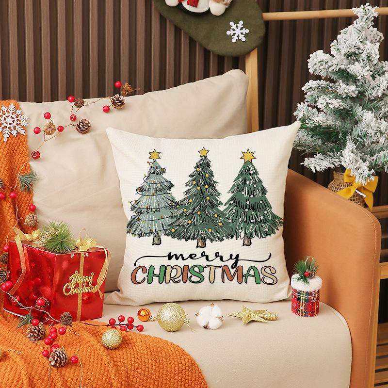 Christmas Pillow Cover Car Decoration Linen Print Pine Pillow Living Room Sofa Pillow Cushion