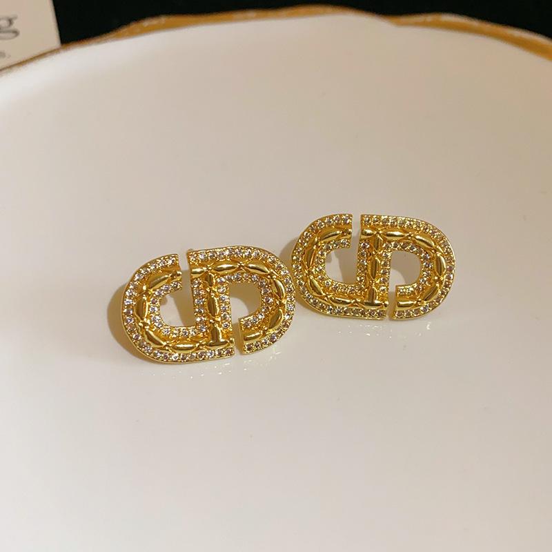 Vintage Silver Needle C-Shaped Diamond Pearl Stud Earrings - Elegant and Versatile Niche High-End Jewelry