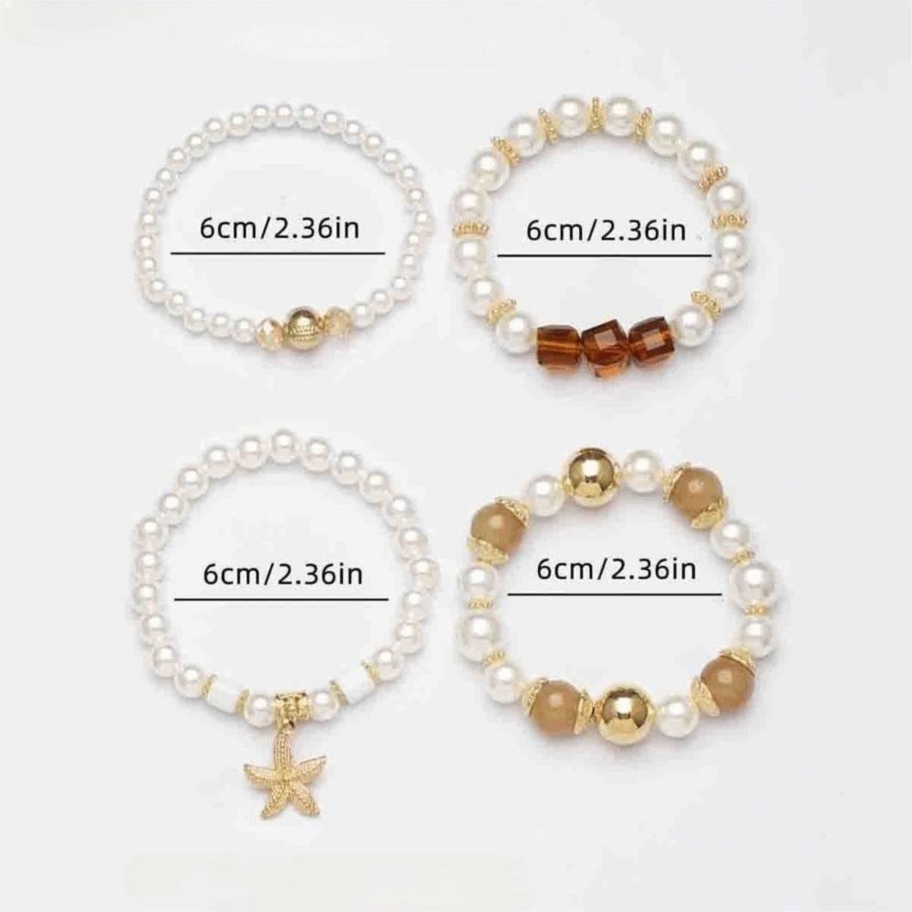 4pcs/set Ethnic Style Simulated Pearl Bracelets Adjustable Multilayer Hand Chain For Women