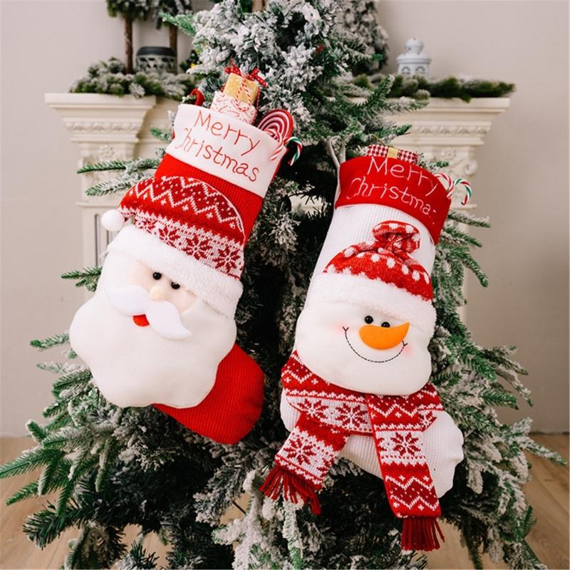 Set Of 2 Plush Santa/Snowman/Elk Christmas Socks Hanging Gifts Bag for Home Stylish Festives Season Decoration