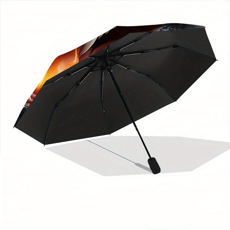 1pc Fiery Green Dragon Automatic Opening and Closing Umbrella, Lightweight 3-Fold, With Cute Cartoon Characters, Suitable for Home, Outdoor and D
