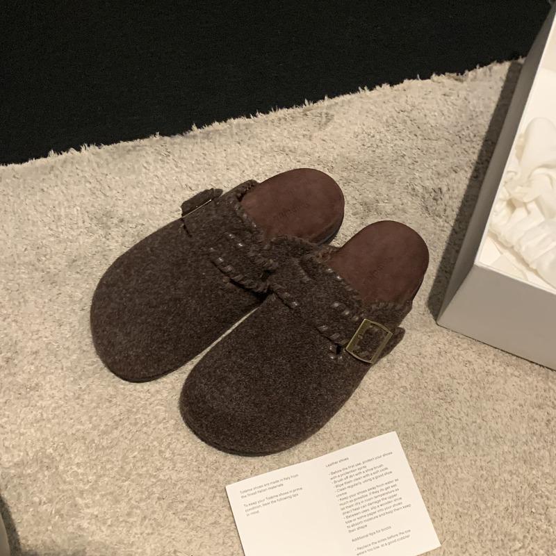 Fall/Winter New Style Buckled Thick-Tread Shoes, Heeled Platform Slippers, Women's