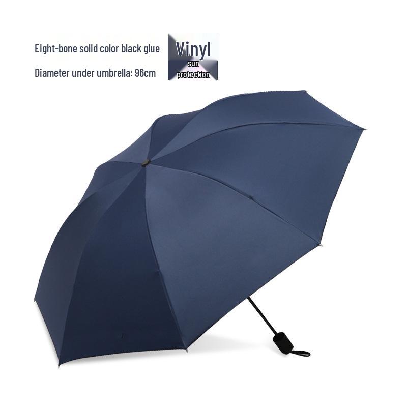 Vollautomatischer dreifach faltbarer UV-Schutz-Schirm mit schwarzem Kleber und Logo für Regen oder Sonne