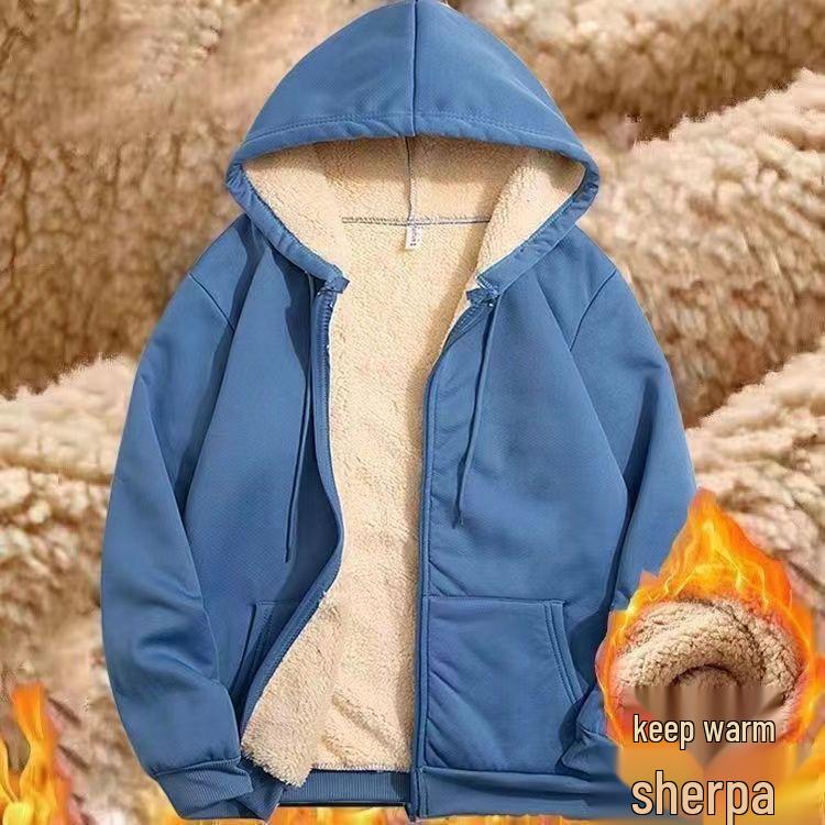 Women's Lambswool Coat Heavyweight Plus Velvet Thick Hoodie Cardigan