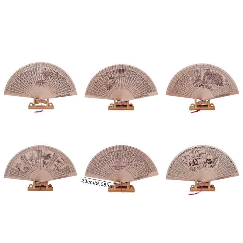 Exquisites Chinese Culture Handheld Fan Decorative Wood Handheld Folding Fan with Detailed Carving for Gift and Decors