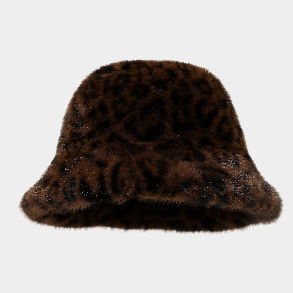 Women's Trendy New Style Leopard Print Fisherman Hat - Retro Face-Slimming Thickened Warm Furry Bucket Hat