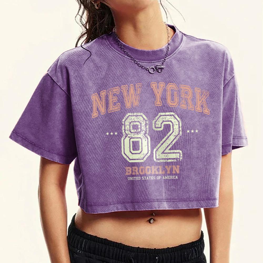 

Нью-Йорк 82 Вырезы Принты Слов Женская Выстиранная Укороченная Футболка Хлопок Хип-Хоп Топы Круглый Вырез Уличная Одежда Хлопок Короткий Рукав XL