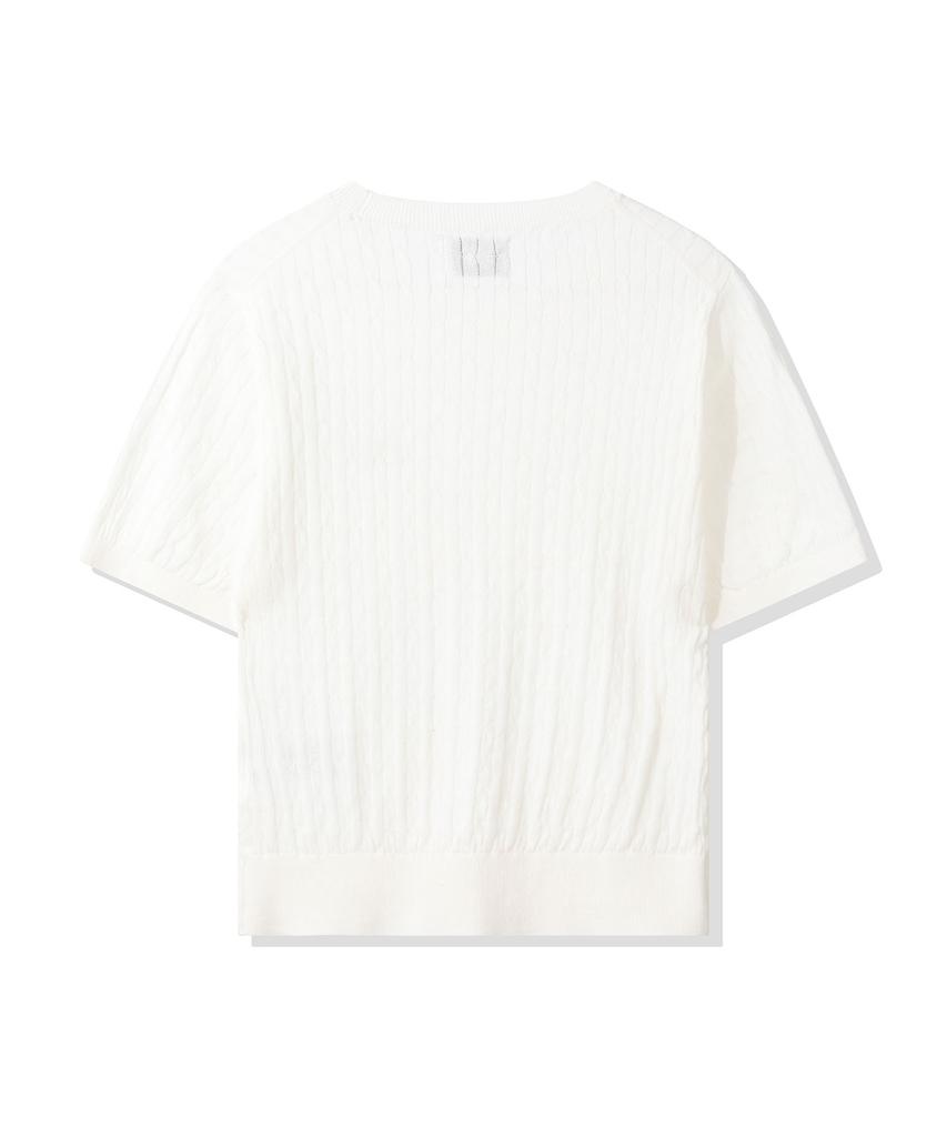 CGP (Women) Small Square Logo Cable Short Sleeve Knit - White