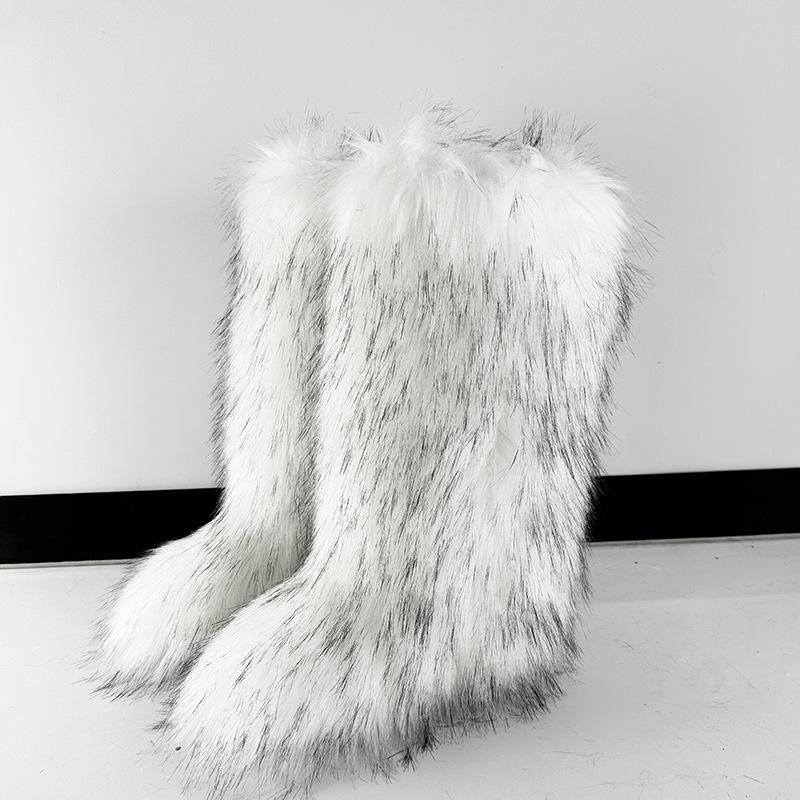 

Пушистые Сапоги Длинные Высокие Зимние Имитация Лисьего Меха Пушистые Снежные Сапоги Мужские и Женские Зимние Большого Размера Меховые Сапоги Выше Колена 44