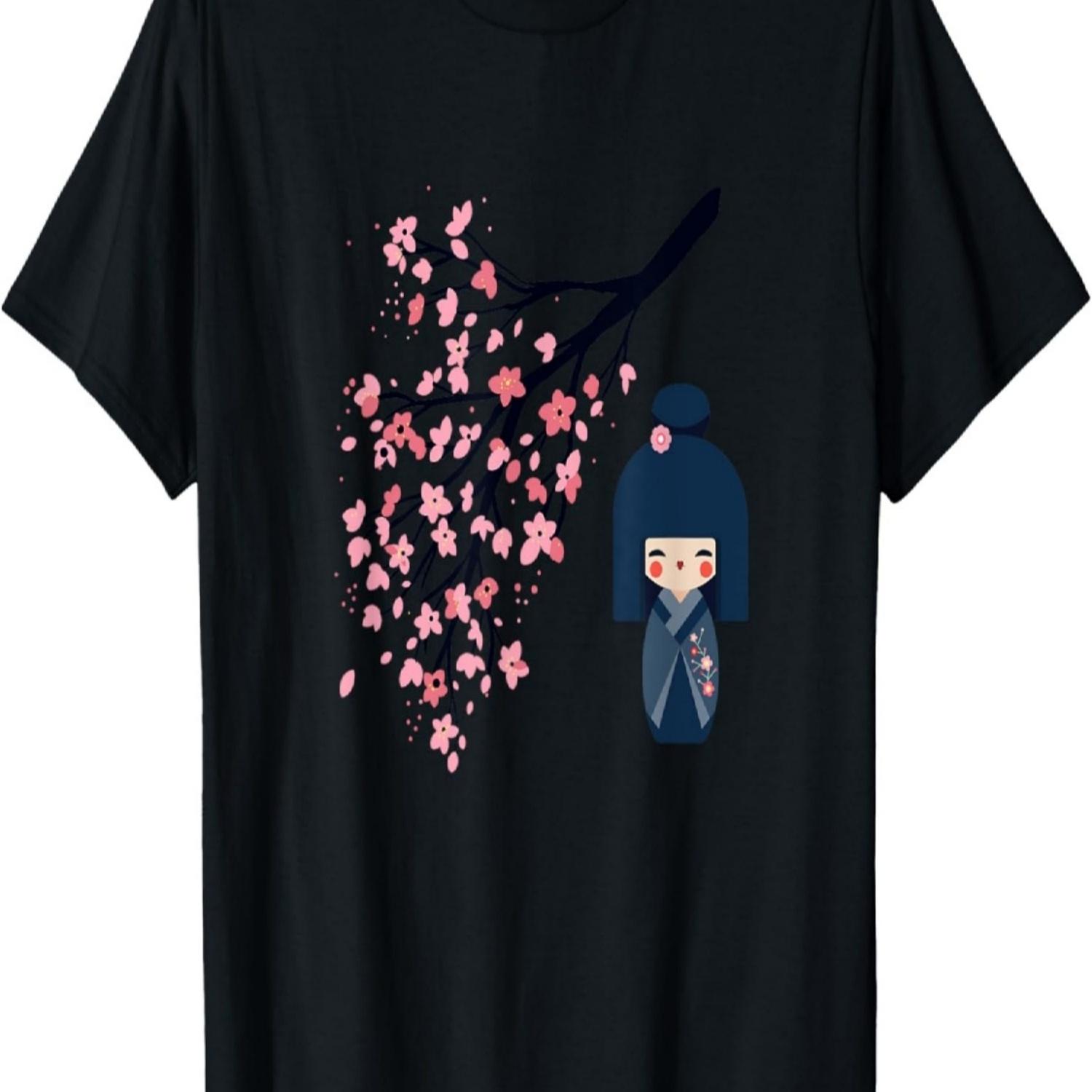 Usaburo Kokeshi doll and  Sakura Cherry Blossom T-Shirt S