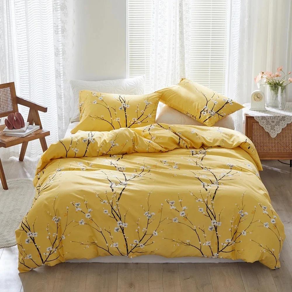 Plum Blossom Queen Duvet Cover Set Double Size Soft Durable Quilt Cover and Pillowcase Skin Friendly Blanket Cover Pillow Cases
