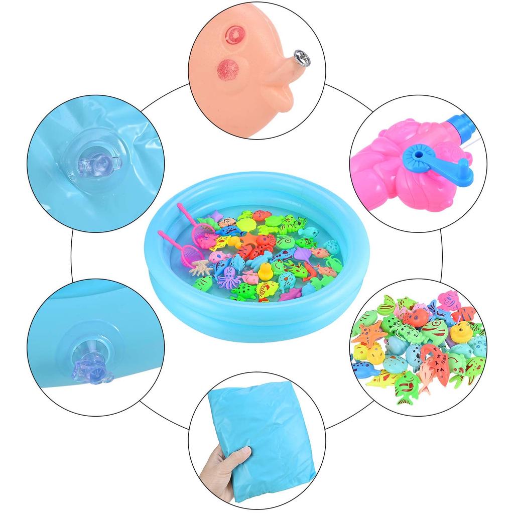Set of 50 Magnetic Fishing Toys for Kids, Water Play, Fishing Sand Toys, Bath Toys, Magnetic Fishing Games, Inflatable Pools, Round Pools, Summer
