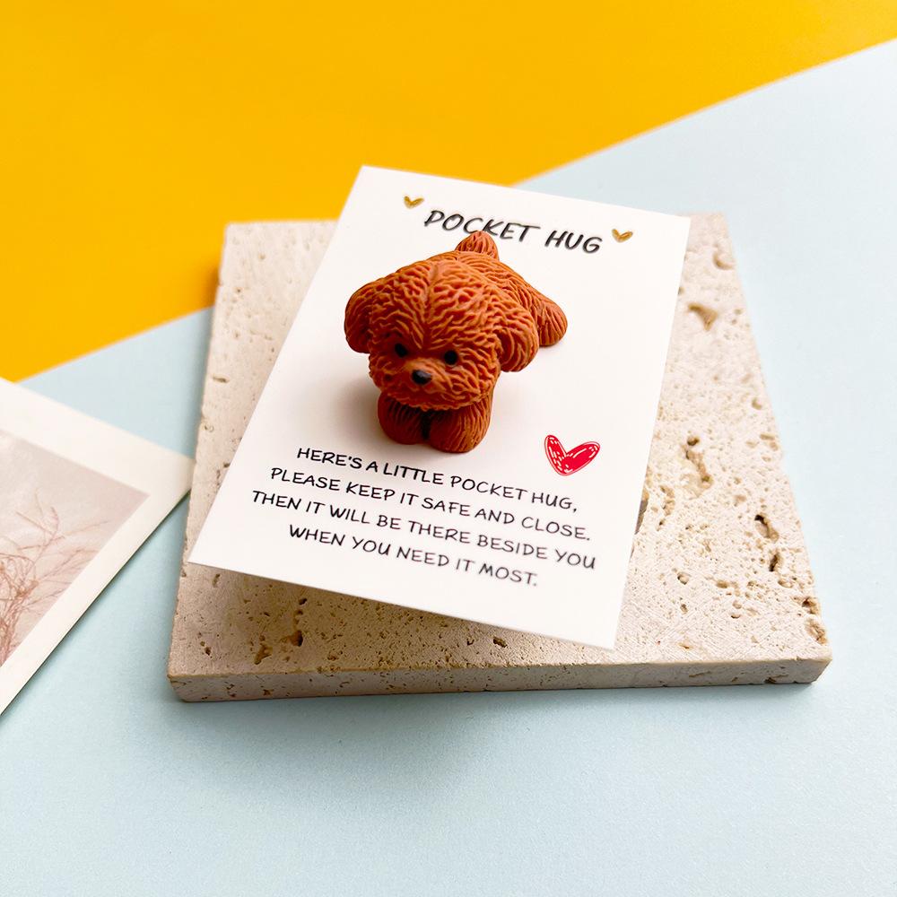 1 PC DIY Cute Teddy Resin Pocket Hug Card, Puppy Series Figurine Gift Card, Holiday Gift