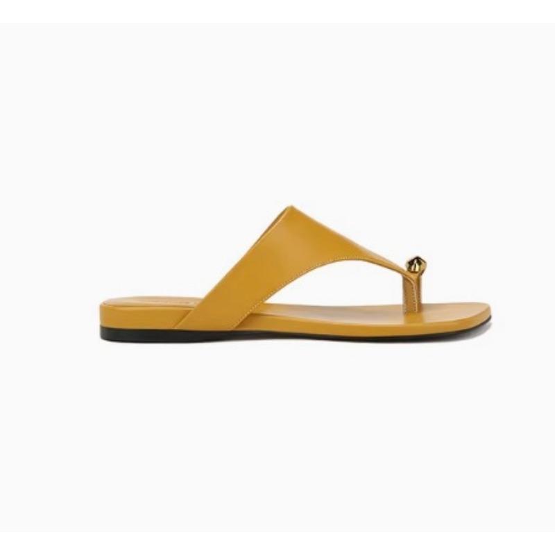 Sheepskin small gold buckle slippers women's summer wear square head cover toe holiday beach flat-bottomed herringbone cool slippers