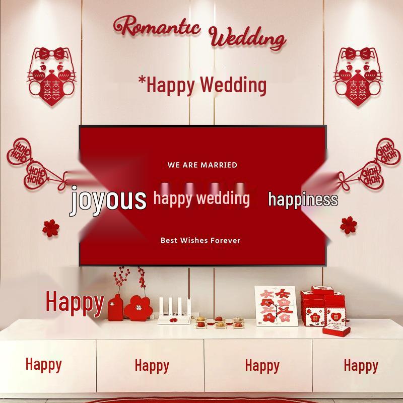 Wedding TV Background Wall Decoration - Double Happiness Bedroom Set