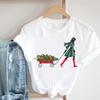 Cartoon Rudolph Reindeer Snowflake Print T Shirt Women Merry Christmas Holiday Short Sleeve Top