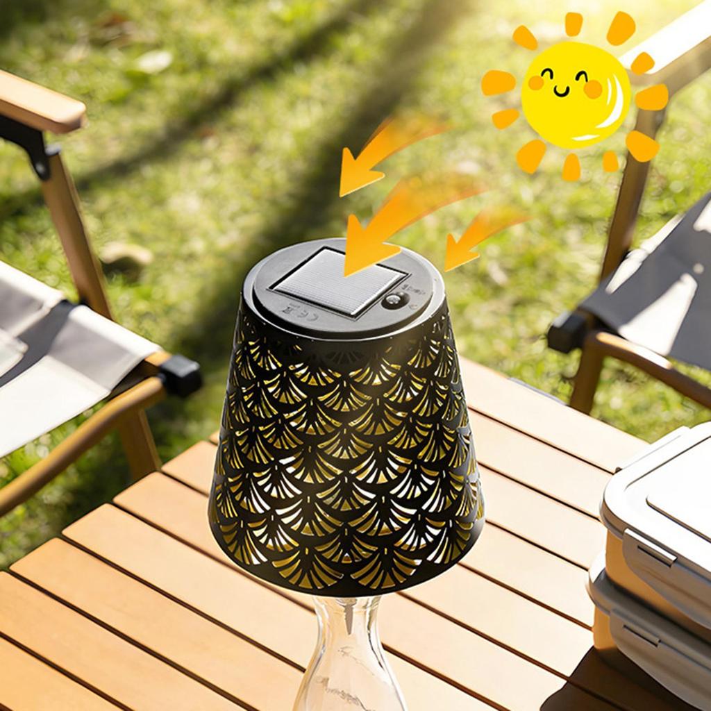 Wireless Bottle Table Lamp Solar Powered Hollow Shadow Night Lamp Automatic Switches For Bar Wine Bottles Decor Desk Lights